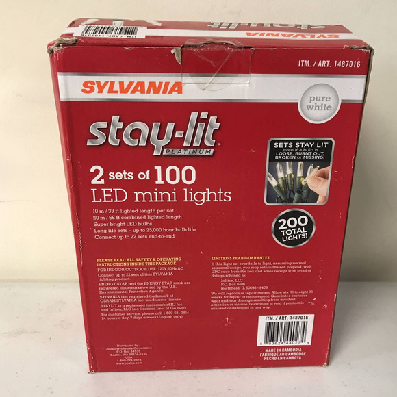 Sylvania Stay-Lit Platinum 2 Set of 100 LED Mini Lights Pure White - Picture 3 of 4
